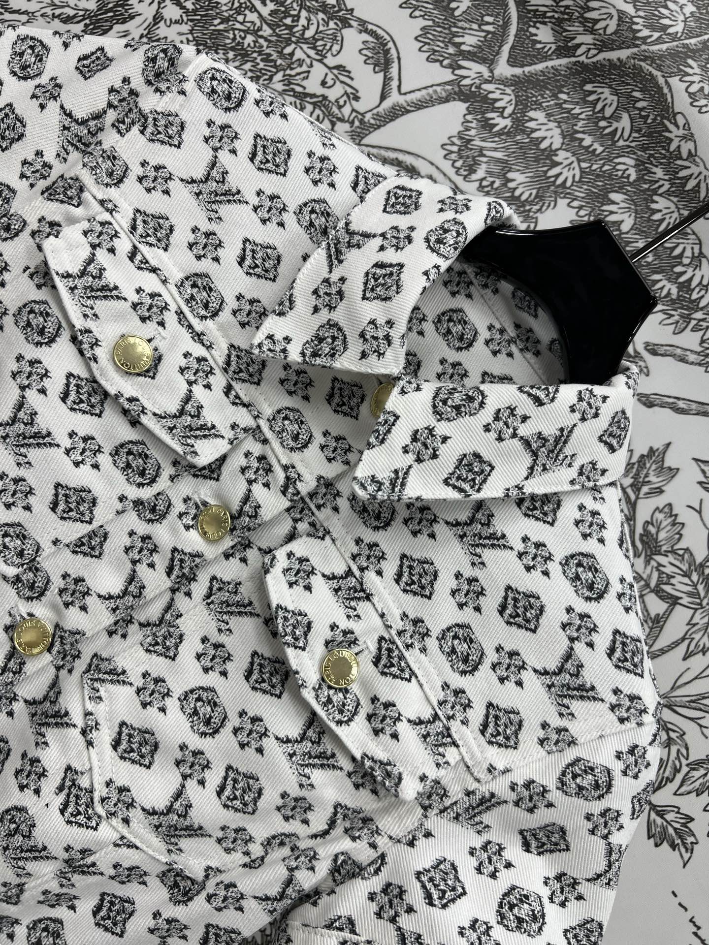 LV JACQUARD PATTERN ROUND NECK DENIM DRESS 274622