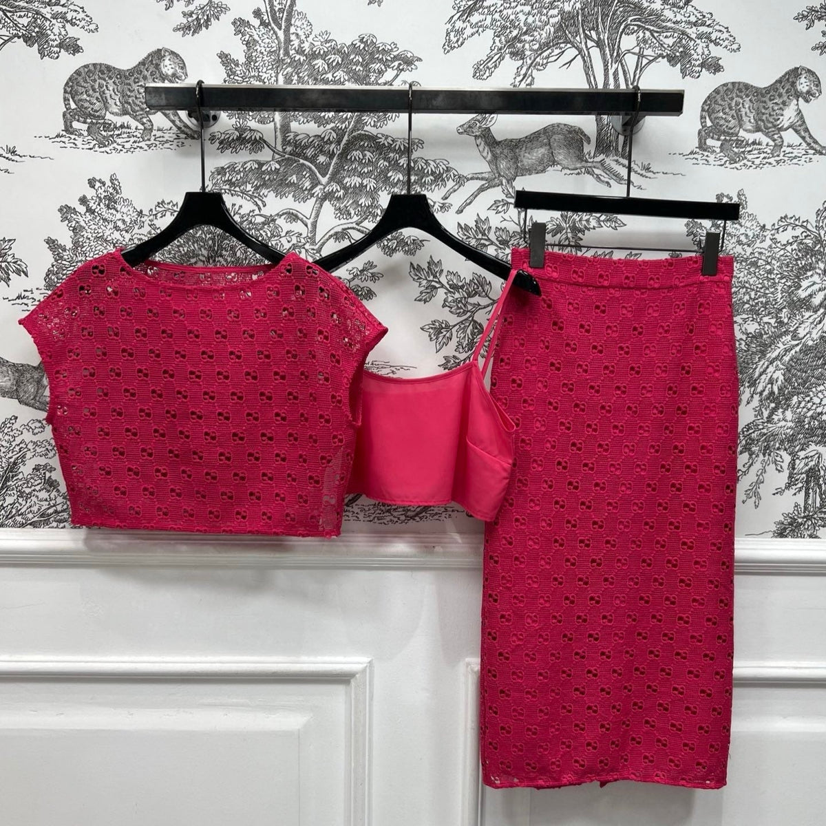 GUCCI OPENWORK JACQUARD KNIT SET CRIMSON RED 274482