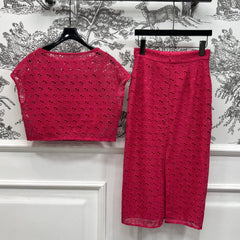 GUCCI OPENWORK JACQUARD KNIT SET CRIMSON RED 274482