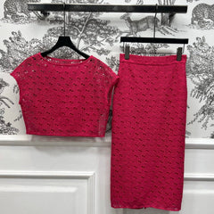 GUCCI OPENWORK JACQUARD KNIT SET CRIMSON RED 274482