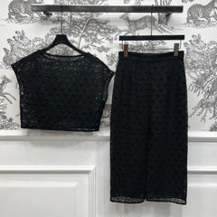 GUCCI OPENWORK JACQUARD KNIT SET BLACK 274483