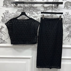 GUCCI OPENWORK JACQUARD KNIT SET BLACK 274483