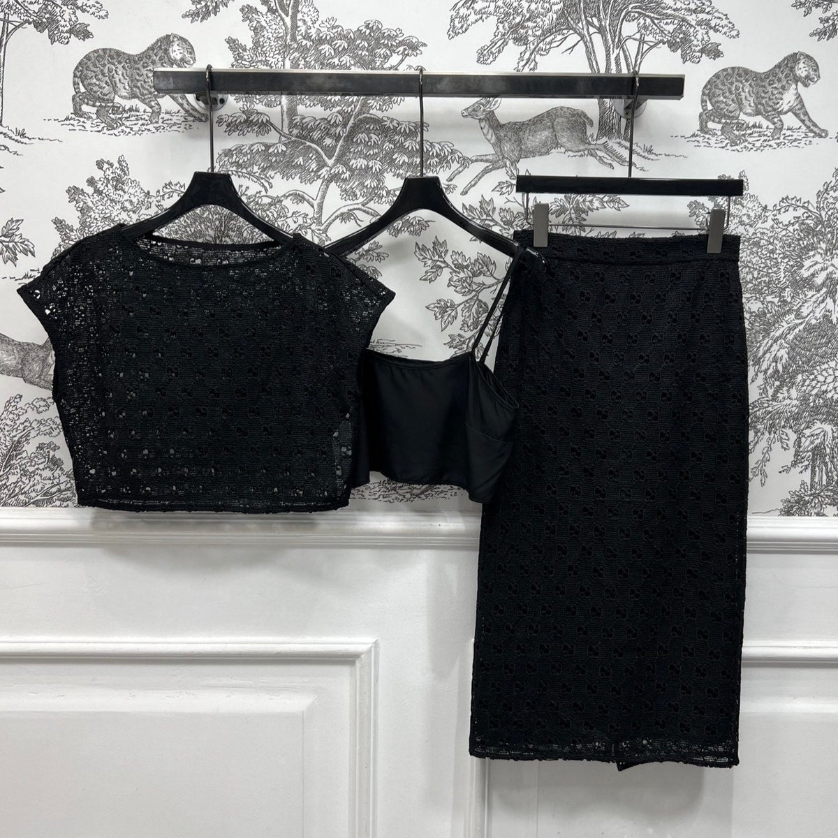 GUCCI OPENWORK JACQUARD KNIT SET BLACK 274483