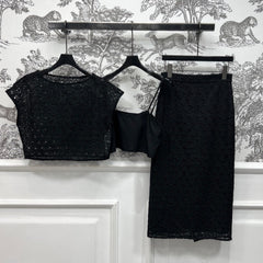 GUCCI OPENWORK JACQUARD KNIT SET BLACK 274483