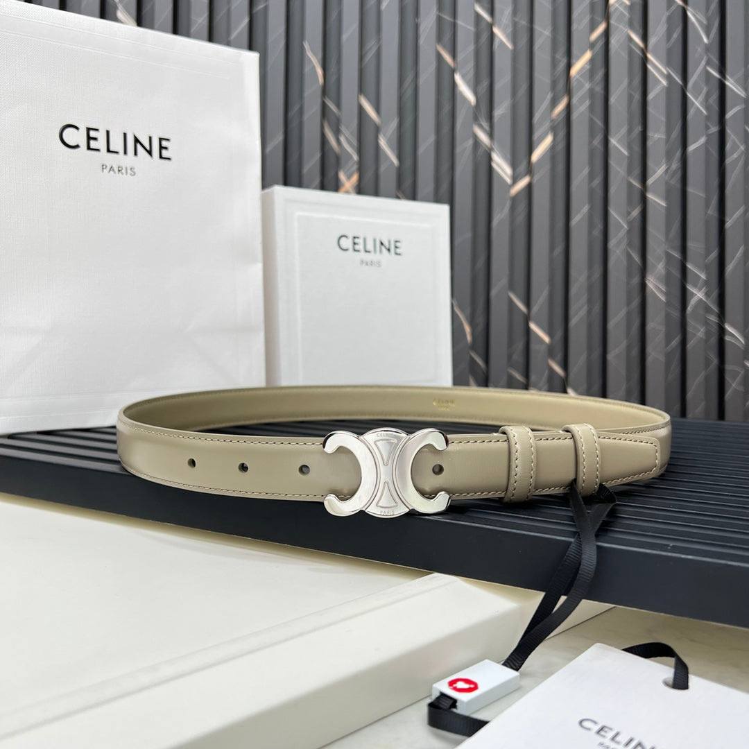 CL TRIOMPHE 25 MM BELT IN OLIVE GREEN CALFSKIN SILVER HARDWARE
