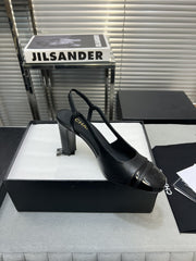slingback beige black lambskin square toe 9.5