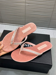 CRYSTAL THONG SANDAL IN FLAMINGO PINK SUEDE