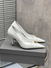 BALENCIAGA 25S HIGH-HEEL SHOES 85 MM IN WHITE COW LEATHER WITH GOLD HARDWARE