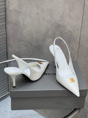 BALENCIAGA 25S HIGH-HEEL SLINGBACK 85 MM IN WHITE COW LEATHER WITH GOLD HARDWARE