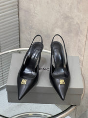 BALENCIAGA 25S HIGH-HEEL SLINGBACK 85 MM IN BLACK COW LEATHER WITH GOLD HARDWARE