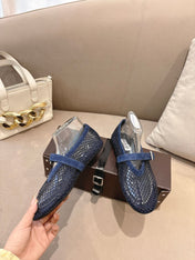 ALAIA 26S MESH FLATS IN NAVY BLUE SUEDE