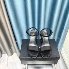 Chunky Heel Rhinestone High Sandals Black Lambskin