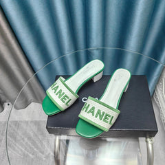 MULE SANDAL 45 WHITE MIX LIGHT GREEN FABRIC EMBROIDERY