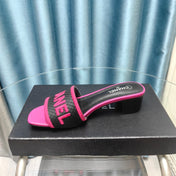 MULE SANDAL 45 BLACK PINK FABRIC EMBROIDERY