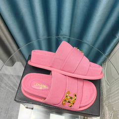 PLATFORM HEELS SANDALS IN LIGHT PINK WOOLEN FABRIC