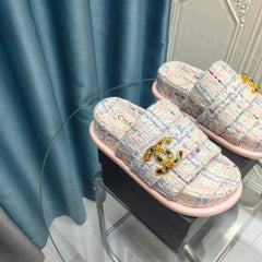 PLATFORM HEELS SANDALS IN LIGHT PINK TWEED