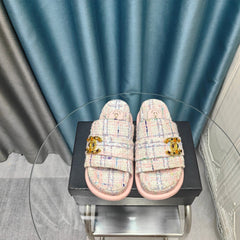 PLATFORM HEELS SANDALS IN LIGHT PINK TWEED