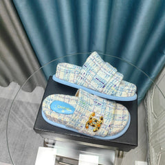 PLATFORM HEELS SANDALS IN LIGHT BLUE TWEED