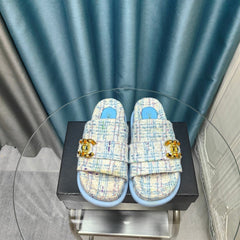 PLATFORM HEELS SANDALS IN LIGHT BLUE TWEED