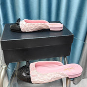 MULE IN LIGHT PINK SATIN AND BLACK LAMBSKIN