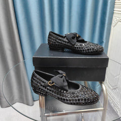 MARY JANE BOW RHINESTONE BLACK SILK