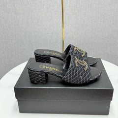 CC HIGH HEEL 25S IN BLACK DENIM STRIPED PATTERN WITH LOGO PRINT