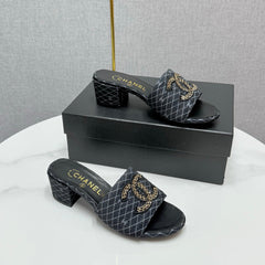 CC HIGH HEEL 25S IN BLACK DENIM STRIPED PATTERN WITH LOGO PRINT
