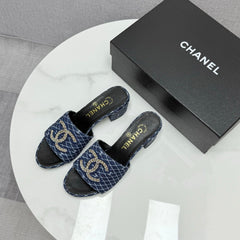 CC HIGH HEEL 25S IN DARK BLUE DENIM STRIPED PATTERN WITH LOGO PRINT