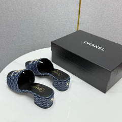 CC HIGH HEEL 25S IN DARK BLUE DENIM STRIPED PATTERN WITH LOGO PRINT