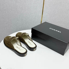 CC FLAT MULE 25S IN OLIVE BROWN CALFSKIN STYLE 6