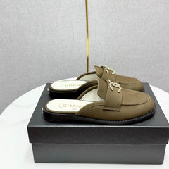CC FLAT MULE 25S IN OLIVE BROWN CALFSKIN STYLE 6