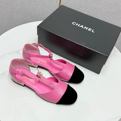 CC MARY JANE 25S IN PINK LAMBSKIN AND BLACK SUEDE WITH PEARL HEEL