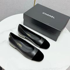 CC BALLET FLATS 25S IN BLACK LAMBSKIN AND SUEDE WITH PEARL HEEL