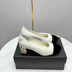 CC HIGH HEEL 25S IN BLACK LAMBSKIN AND SUEDE WITH PEARL HEEL STYLE 6