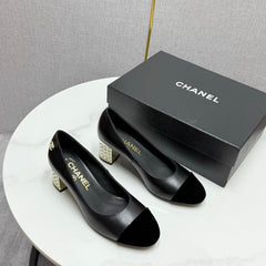 CC HIGH HEEL 25S IN BLACK LAMBSKIN AND SUEDE WITH PEARL HEEL STYLE 5