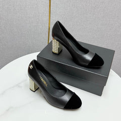 CC HIGH HEEL 25S IN BLACK LAMBSKIN AND SUEDE WITH PEARL HEEL STYLE 3