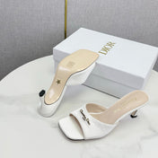 DIOR 26S HIGH-HEELED MULES IN WHITE SATIN GOLD HARDWARE