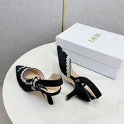 DIOR 26S SLINGBACK PUMPS IN BLACK FABRIC EMBOSSED LOGO