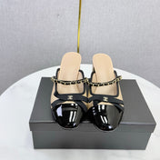 CHANEL 26S HIGH HEEL MULES 45 MM IN BEIGE AND BLACK LAMBSKIN