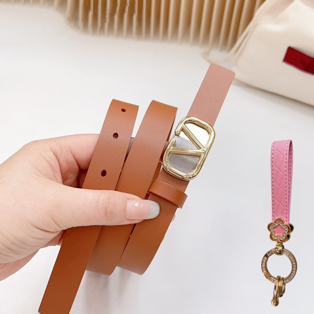 Gold Vlogo and Silver Hardware Buckle Tan Calfskin 20mm