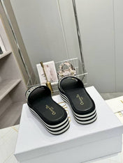 CD DWAY PLATFORM SLIDE IN BLACK AND WHITE COTTON STRIPED SOLE