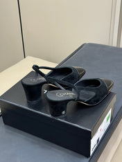 CC SLINGBACK 25S IN BLACK SUEDE AND GLOSSY LEATHER