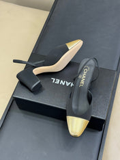 CC SLINGBACK 25S IN BLACK FABRIC MIX GOLD LAMBSKIN