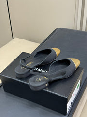 CC SLINGBACK 25S IN BLACK FABRIC MIX GOLD LAMBSKIN