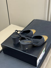CC SLINGBACK 25S IN BLACK FABRIC MIX GOLD LAMBSKIN
