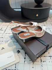 ALAIA SLINGBACKS 5 CM IN WHITE CALFSKIN WITH MESH