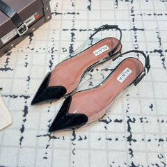 ALAIA FLAT SLINGBACK IN BLACK PATENT CALFSKIN AND FILM