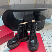 VIV' RANGERS ANKLE BOOTS IN BLACK PATENT LAMBSKIN STRASS BUCKLE