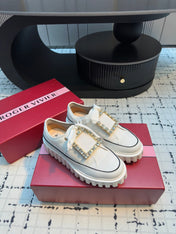 VIV' GO-THICK STRASS BUCKLE SLIP-ON SNEAKERS IN WHITE CANVAS