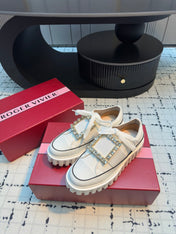 VIV' GO-THICK STRASS BUCKLE SLIP-ON SNEAKERS IN WHITE CANVAS